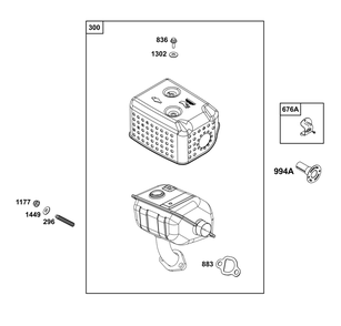 Exhaust Group Diagram and Parts List for 13R232-0060-H5 100000 - 19Z999 Briggs and Stratton Engine